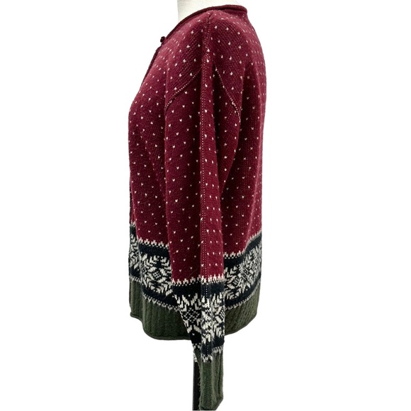 TALLY HO Vintage Burgundy & Olive Fair Isle Button Front Cardigan - Picture 6 of 9